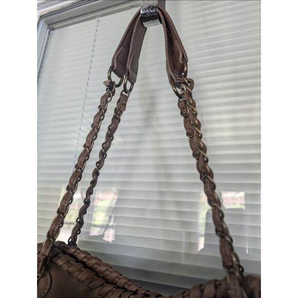 Dark Brown Pebbled Faux Leather Marion Slouchy Tote Gold Chain Bag Brass Horse - Picture 4 of 12